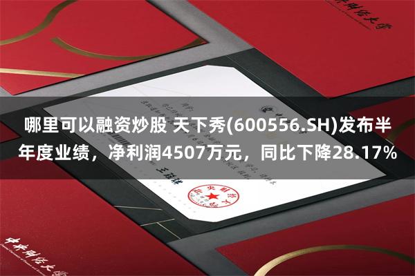 哪里可以融资炒股 天下秀(600556.SH)发布半年度业绩，净利润4507万元，同比下降28.17%